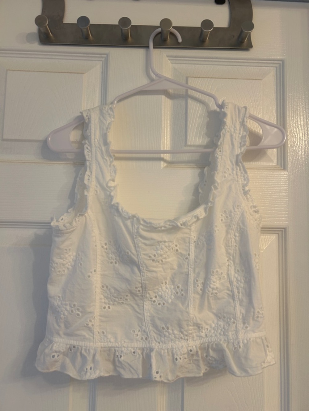 Women's White Eyelet Ruffle Crop Top